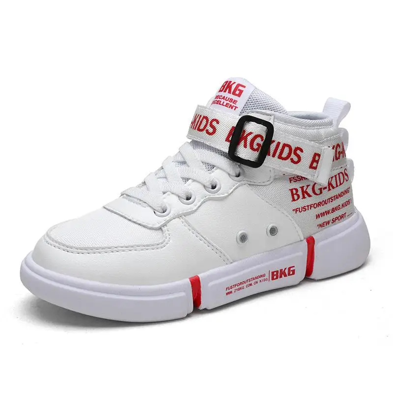 White Red 7332-2 Детская спортивная обувь с высоким берцем для бега, новая модная повседневная обувь для больших мальчиков и девочек, кроссовки - Цвет: White Red 7332-2