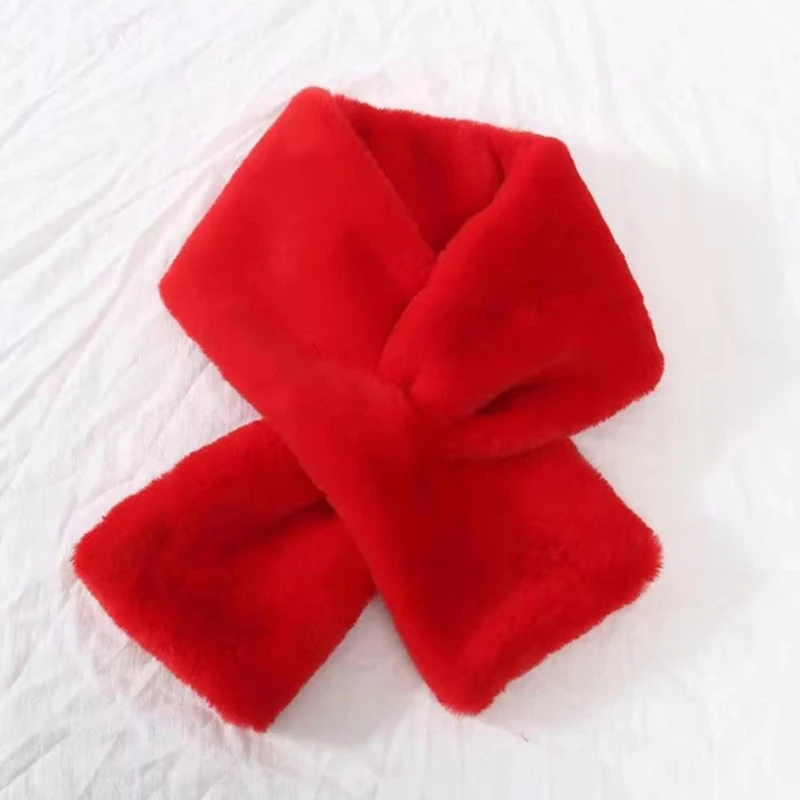 

Women Winter Fuzzy Plush Cross Loophole Collar Scarf Solid Color Rectangle Long Shawl Wrap Thick Neck Warmer Neckerchief