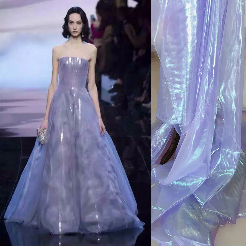 Радужная Лазерная сетчатая ткань 2021 цветная градиентная из органзы для