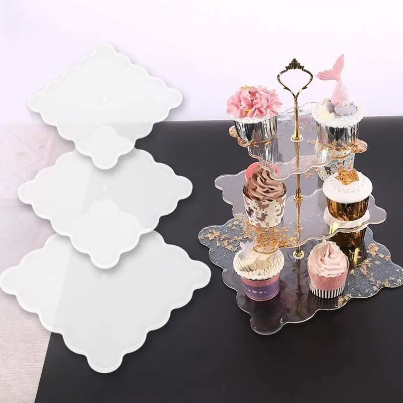 

3 Layers Fruits Trays Resin Dishes Cupcake Stand Molds Silicone Epoxy Casting Crystal Mould 3 Tier Tray Home Party Decoration
