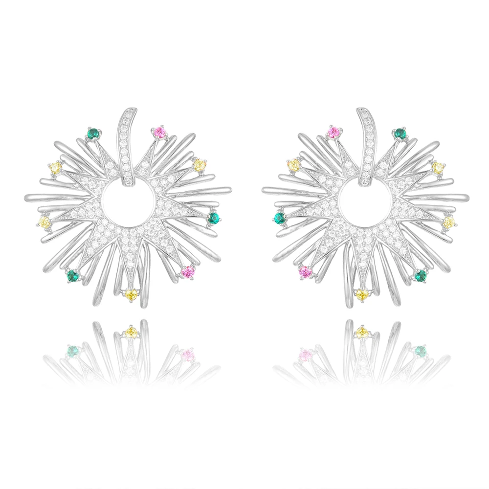 Multicolor SISCATHY Модные фейерверки цветок серьги гвоздики роскошный полный Mirco проложили Кристалл Циркон Дубай Свадебные серьги-кольца, модные ювелирные украшения - Окраска металла: Multicolor
