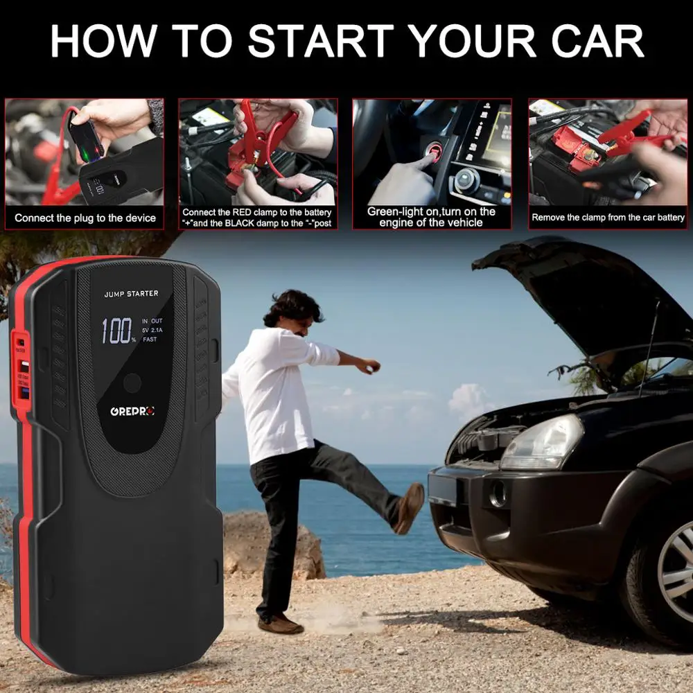 car starter auto power bank jump starter 1000a car buster 12v vehicle emergency battery auto booster battery powerful led light free global shipping
