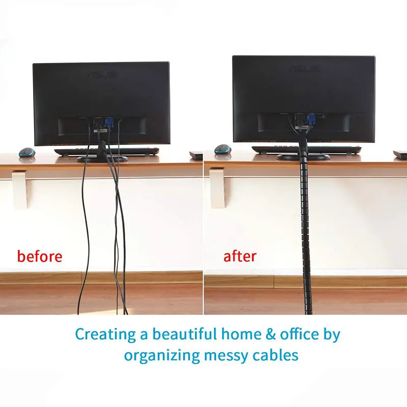 6.56FT Cable Management Sleeve Cord Bundler with Zip Clip Zipper Wire Wrap Organizer Cabler for TV Computer Cinema | Строительство и