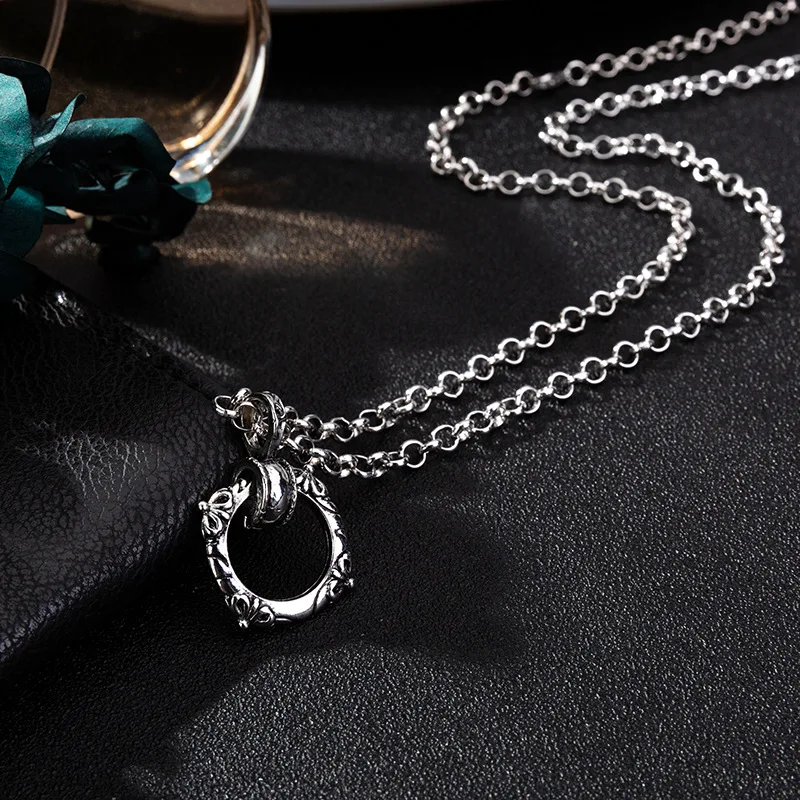 

Circle Ring Pendant Necklace Stainless Steel Cuban Hip-hop Chain Jewelry Gift for Man and Woman Rap Rock Music Band Bar Concert