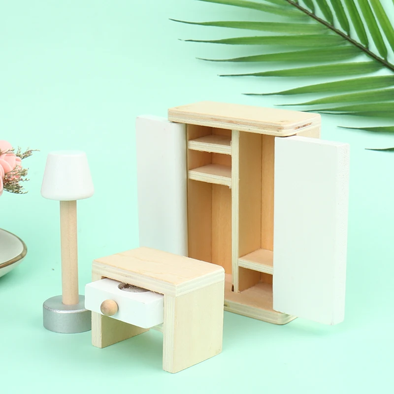 

3Pc/Set Doll House Decoration Mini Wooden Furniture Table Lamp Simulation Model House Cabin