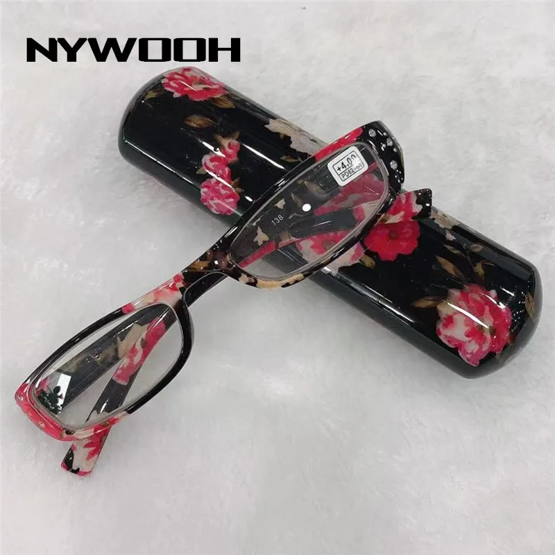 

NYWOOH Fashion Flower Print Reading Glasses Women Elegant Hyperopia Eyeglasses Diopter Eyewear with Case +1.0 1.5 2.0 to 4.0