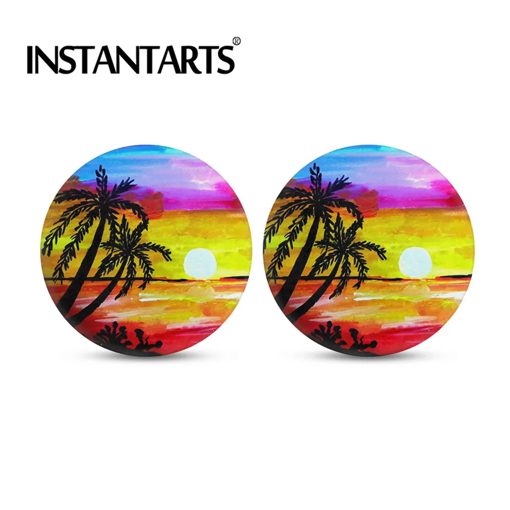 

Подставки для автомобиля INSTANTARTS, тропическая Пальма с принтом цветов гибискуса, подставки для автомобиля, легкое удаление