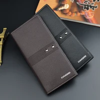 casual mens wallet long money bag solid color leather handbag business wallet vintage male wallets fashion coin pouch purses