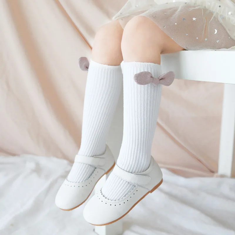 Детские носки для девочек с бантом, детские гольфы хлопковые длинные детские гетры для девочек модные милые носки для маленьких девочек