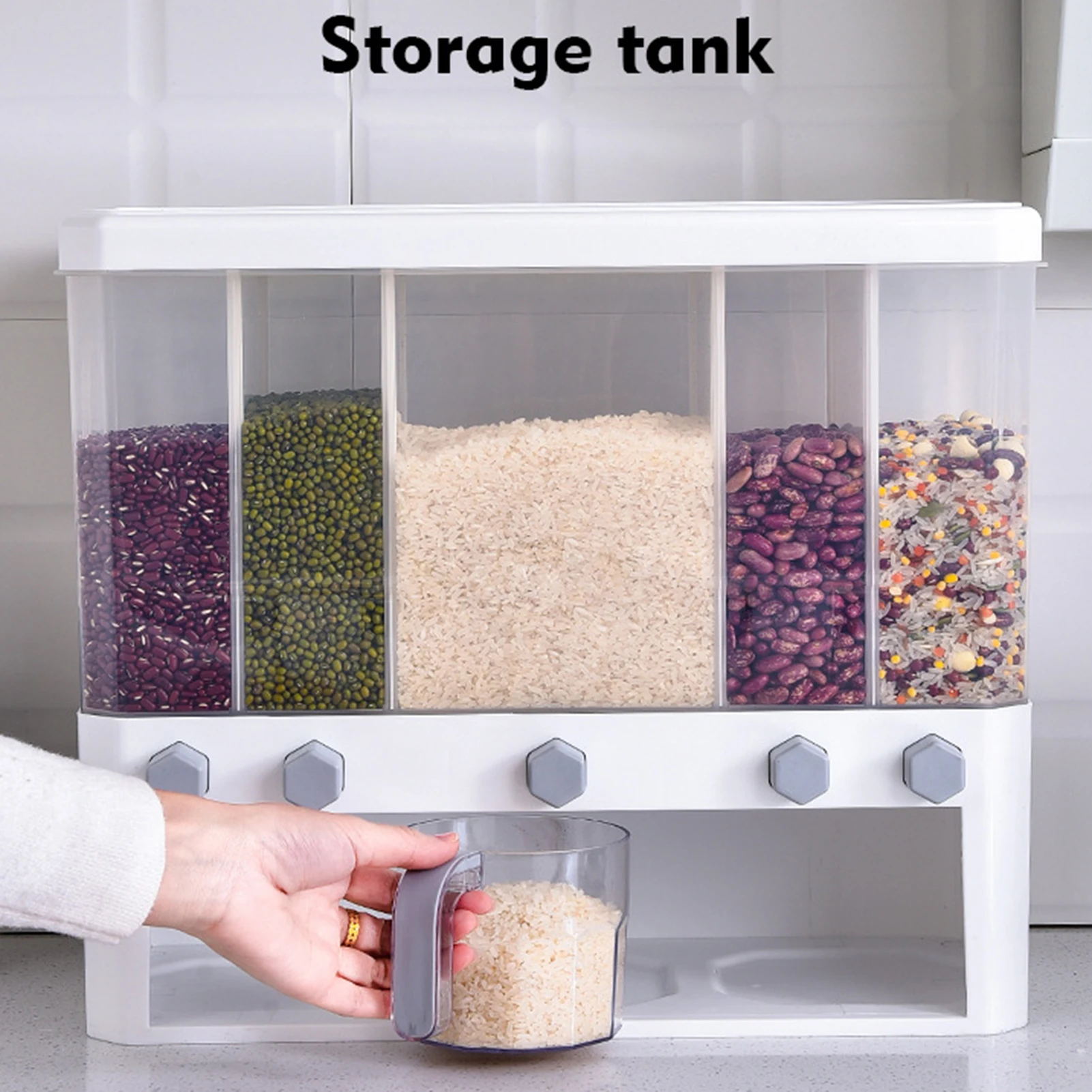 

Wall-Mounted Separate Grain Cereal Can Rice Storage Rice Cylinder Automatic Rice Plastic Box For Kitchen --M25