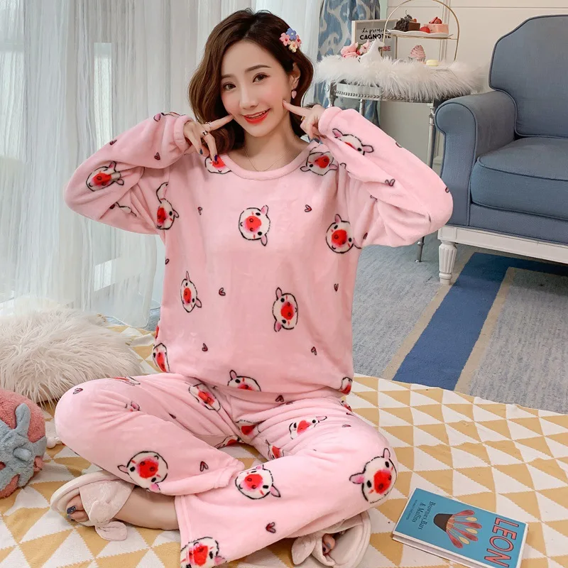 Новые женские пижамные комплекты зимняя Милая пижама с длинным рукавом и