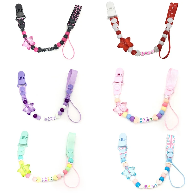 

1Pcs Baby Pacifier Chain Clip Hand Chain Colourful Beads Dummy Clip Baby Soother Holder for Baby Kids Chupeta Feed Pacifiers