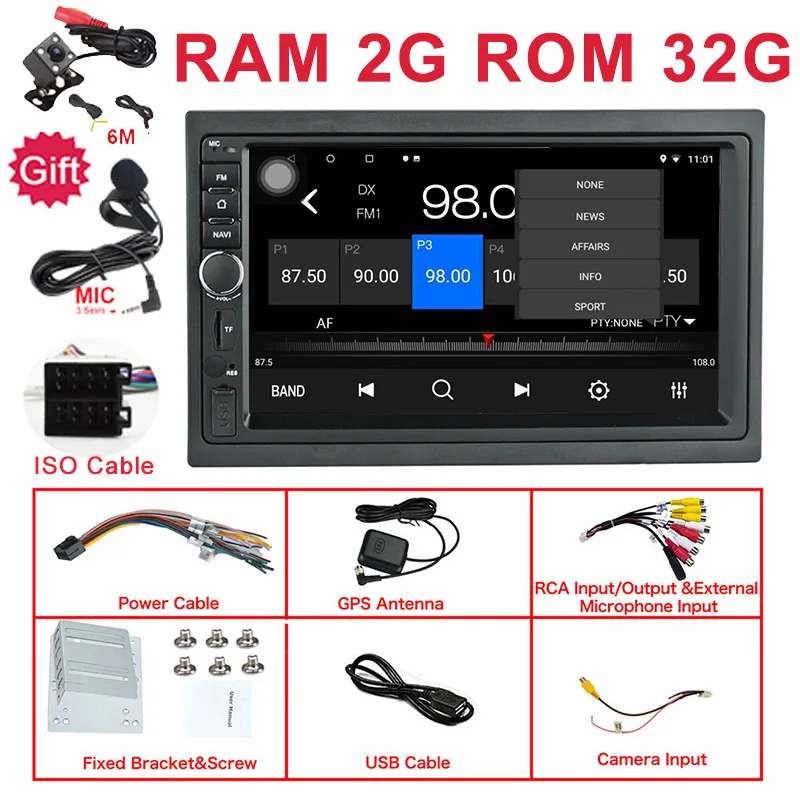 2G 32G 218 MIC ISO 2GB+ 32G 2Din Android 8,1 автомобильный мультимедийный плеер универсальное Радио Стерео " 1024x600 gps Bluetooth зеркальное соединение OBD FM RDS видео выход - Цвет: 2G 32G 218 MIC ISO
