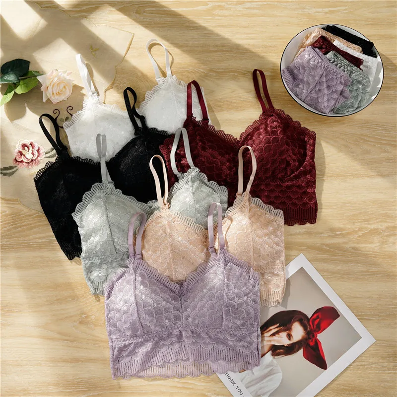 

Women Lace Bra Set Sexy Lingerie French Bralette Lace Panties Cropped Bra Panty Set Female Intimates Seamless Underwear Set