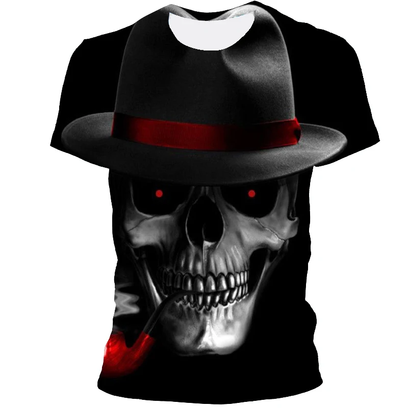 

Horror Skull Men's T-shirt, Casual O-neck T-shirt, Hip-hop Style Top, Skull Print Men's Clothes For Summer XXS-6XL