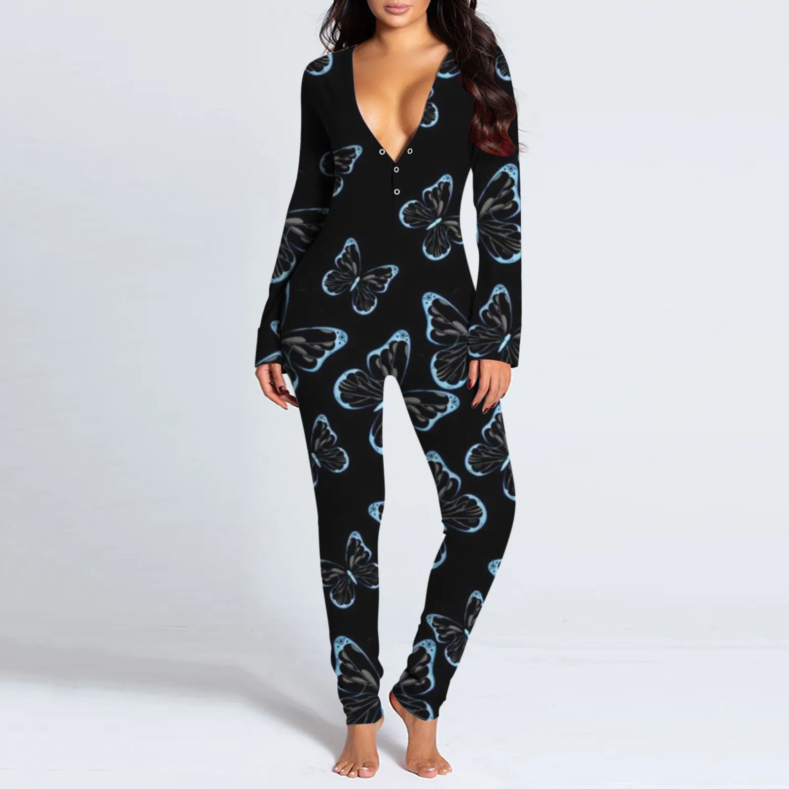 

Valentine's Day plus size one-piece pajamas for women button printing, functional button flap one-piece pajamas 40*