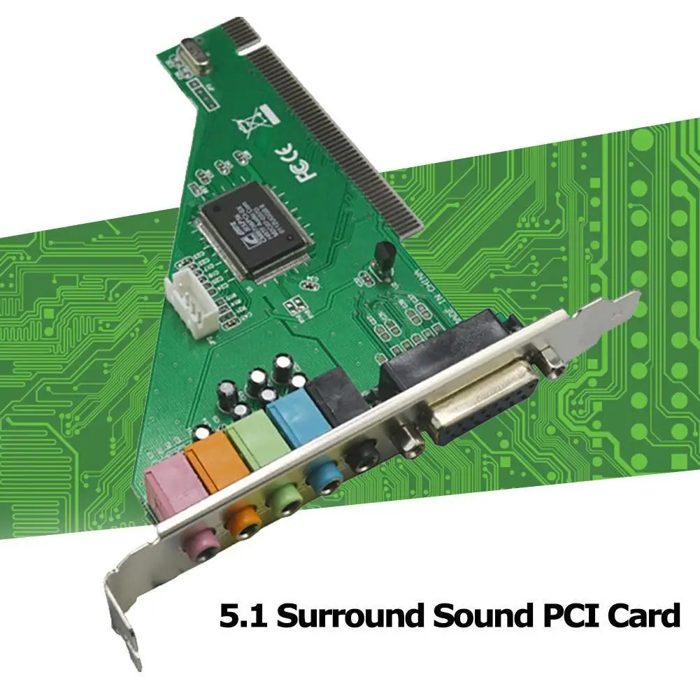 4 канальный 5 1 объемного 3D ПК Звуковая карта PCI Аудио карты w/игры Порты и разъёмы