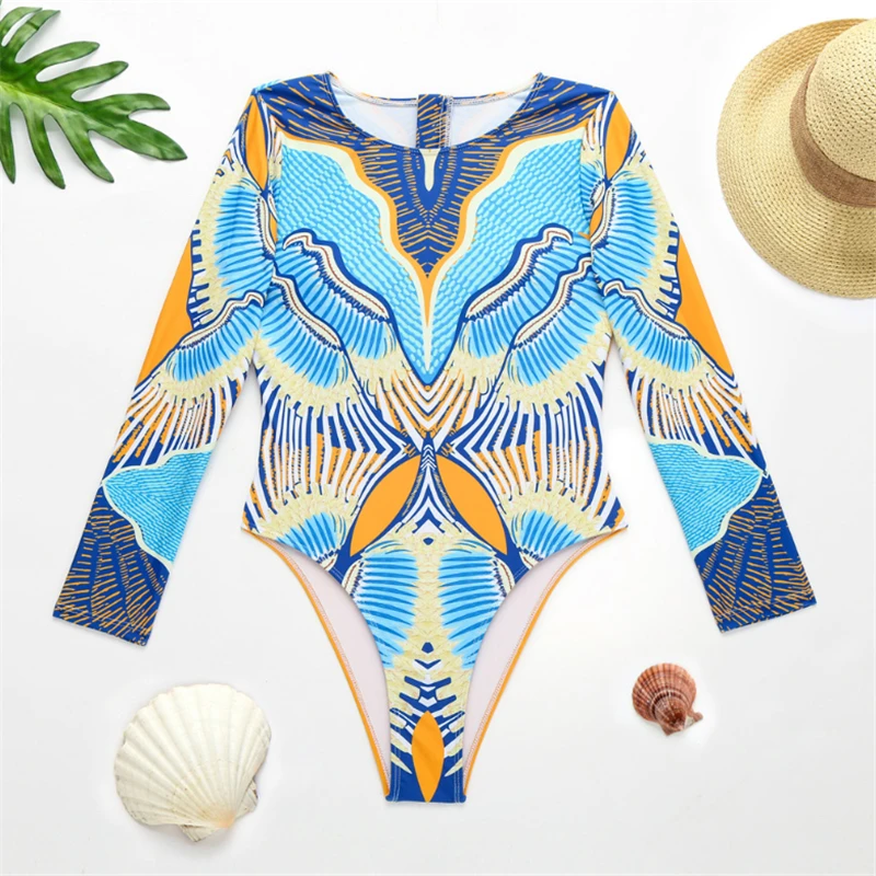 Купальный костюм GNIM с Африканским Ретро принтом Женский цельный купальник на