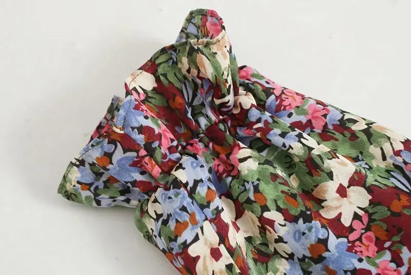 

2019 New Women Vintage Flower Print Hem Ruffle Mini Dress Female Three Quarter Sleeve Casual Vestidos Agaric Lace Dresses O-Neck