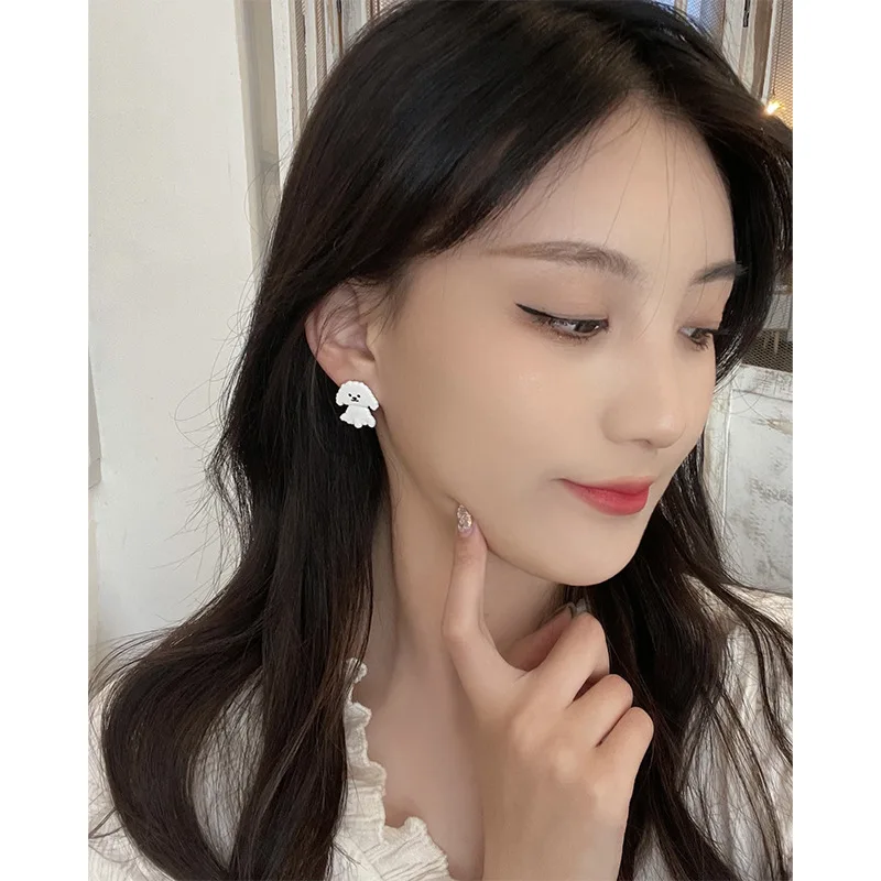 Мультяшные серьги-клипсы с маленькой белой собакой клипсы для ушей без отверстий