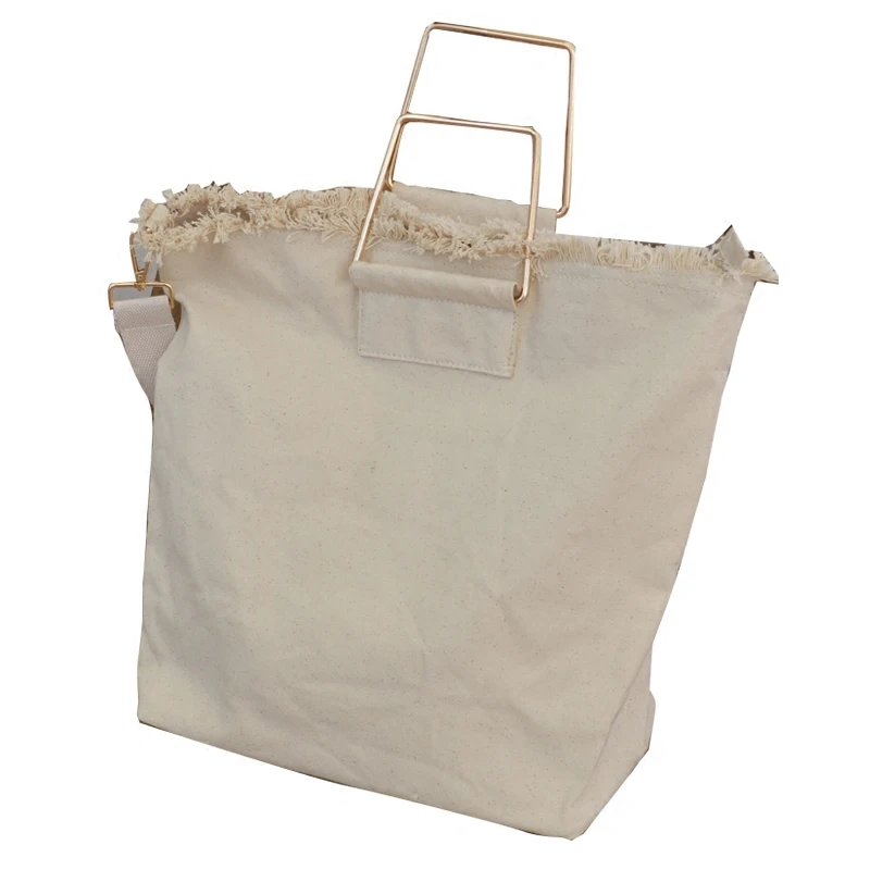 

Canvas handbags for women large size female shoulder bag gold metal handle causal tote purse fabric schoolbag
