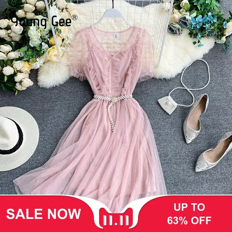 Young Gee женское милое летнее платье трапециевидной формы с короткими рукавами