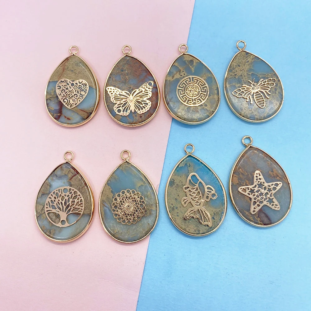 

1pcs Natural Stone Pendant Water Drop Shape Shoushan Stone Sky Blue Vintage Charms for Jewelry Making DIY Necklace Accessories