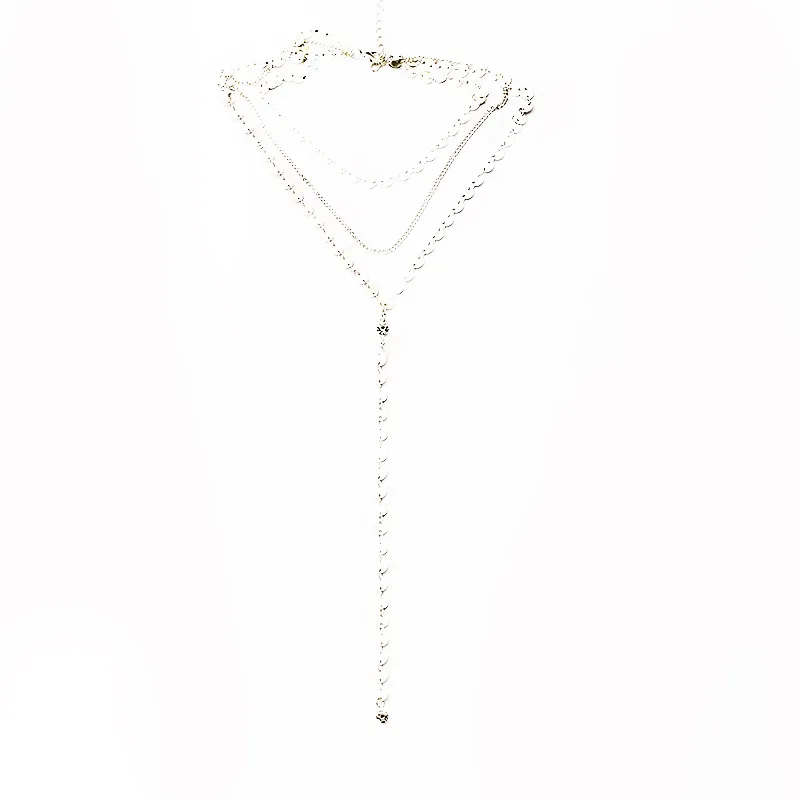 

100pcs / lot fashion accessories simple necklace with three layers copper sequins flash tassel neckchain