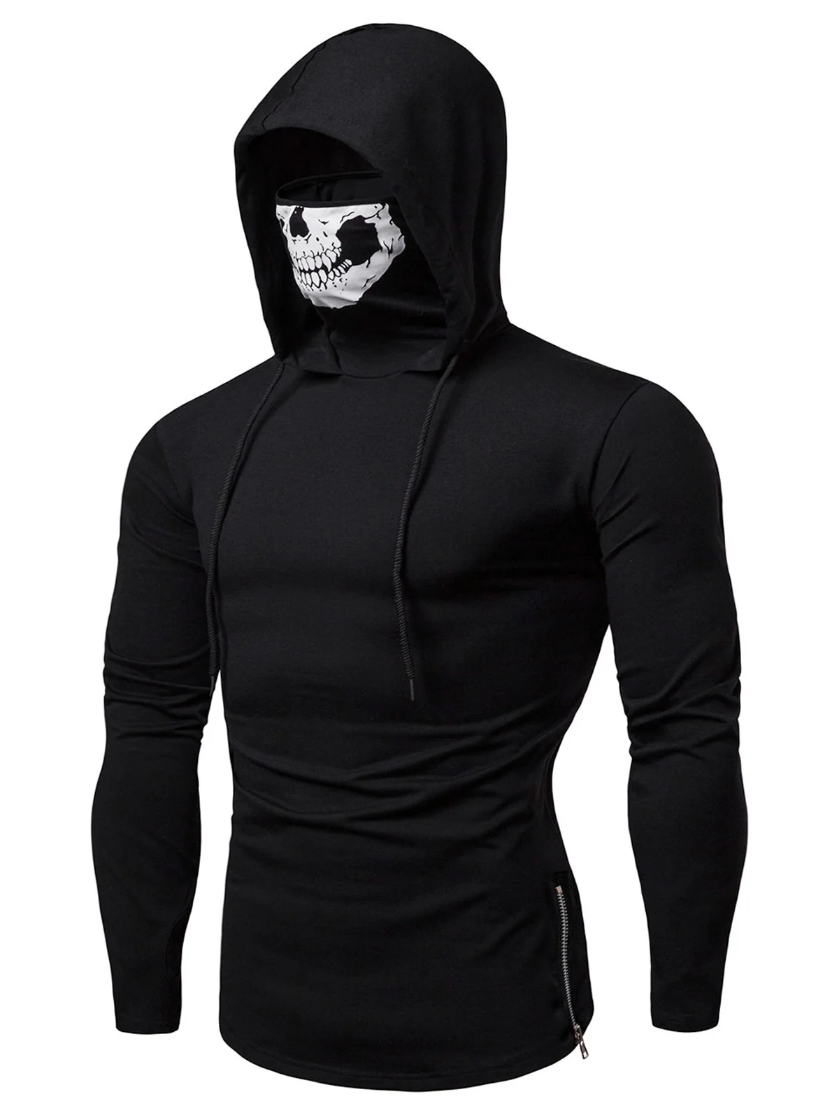 Fashion Men'S Stylish Mask Skull Design Hoodie Contrast Color Drawstring Sweatshirts Hombre Hooded Long Sleeve Pullovers For Man