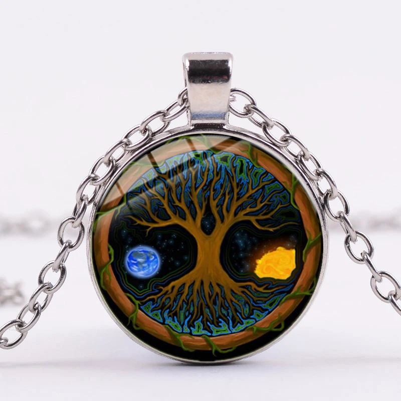 Древо жизни ожерелье Цвет Фул стеклянный купол кулон ручной работы подарки