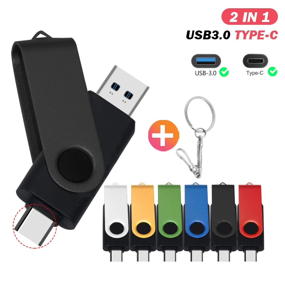 

High speed smart pendrive 128GB 256GB memoria usb Real capacity flash drives 64GB 512GB Pen drive usb 3.0 with Type-C adapter PC