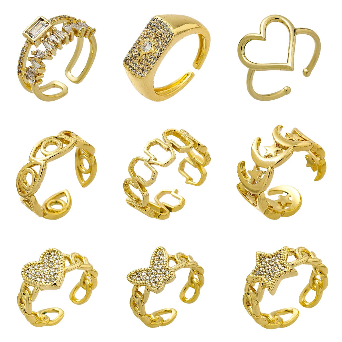 

Vintage Copper Rhinestone Heart Butterfly Rings Oil Drop Ring Women Fashion Statement Irregular Adjustable Wedding Jewelry