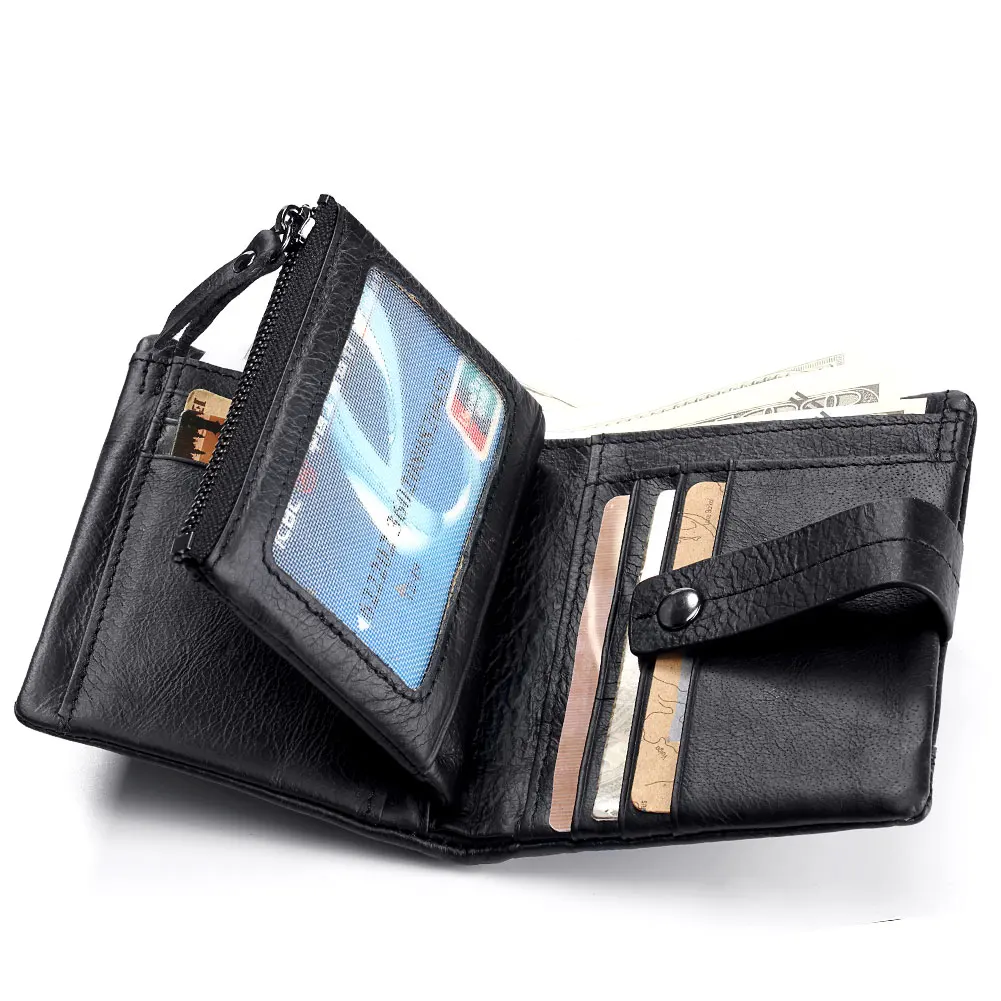 Кошелек мужской короткий на молнии с RFID-защитой и отделением для кредитных карт |