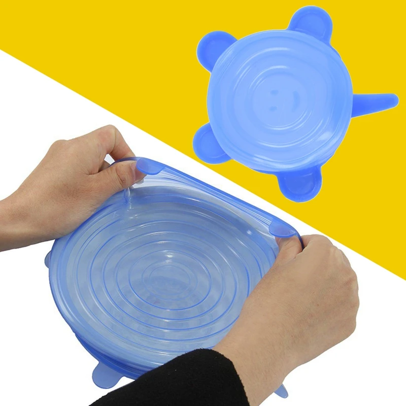 Silicone Stretch Lids 6 Pack Different Size Stretchable Food Covers for Cups Pots Can bowls Dishes Mugs Jars | Дом и сад