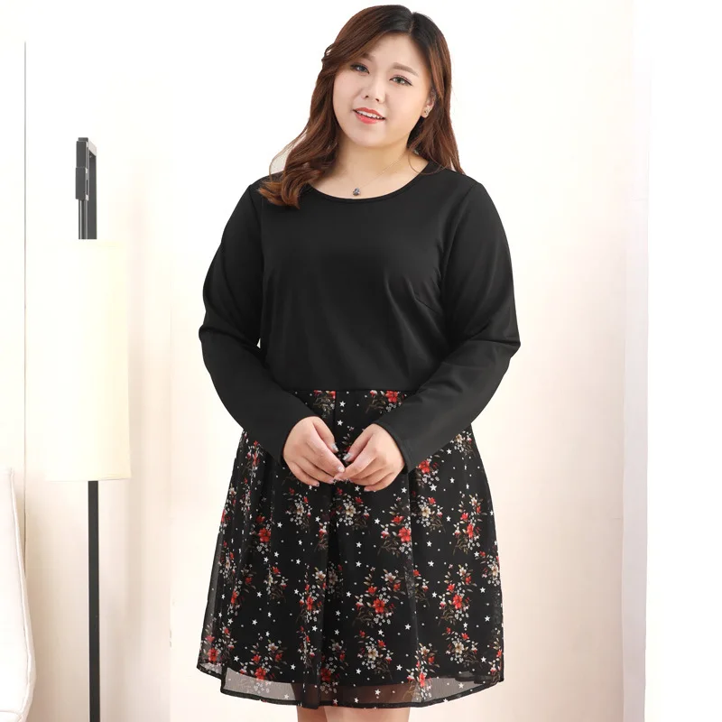 

Floral Print Patchwork Midi Casual Dress Women Long Sleeve Party Dresses 4XL To 10XL Plus Size Vestido De Mujer