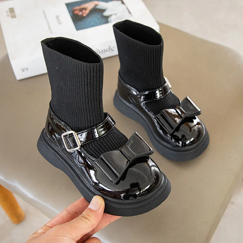 

Осенние модные ботинки-носки для девочек, яркие кожаные ботинки принцессы с бантом для детей