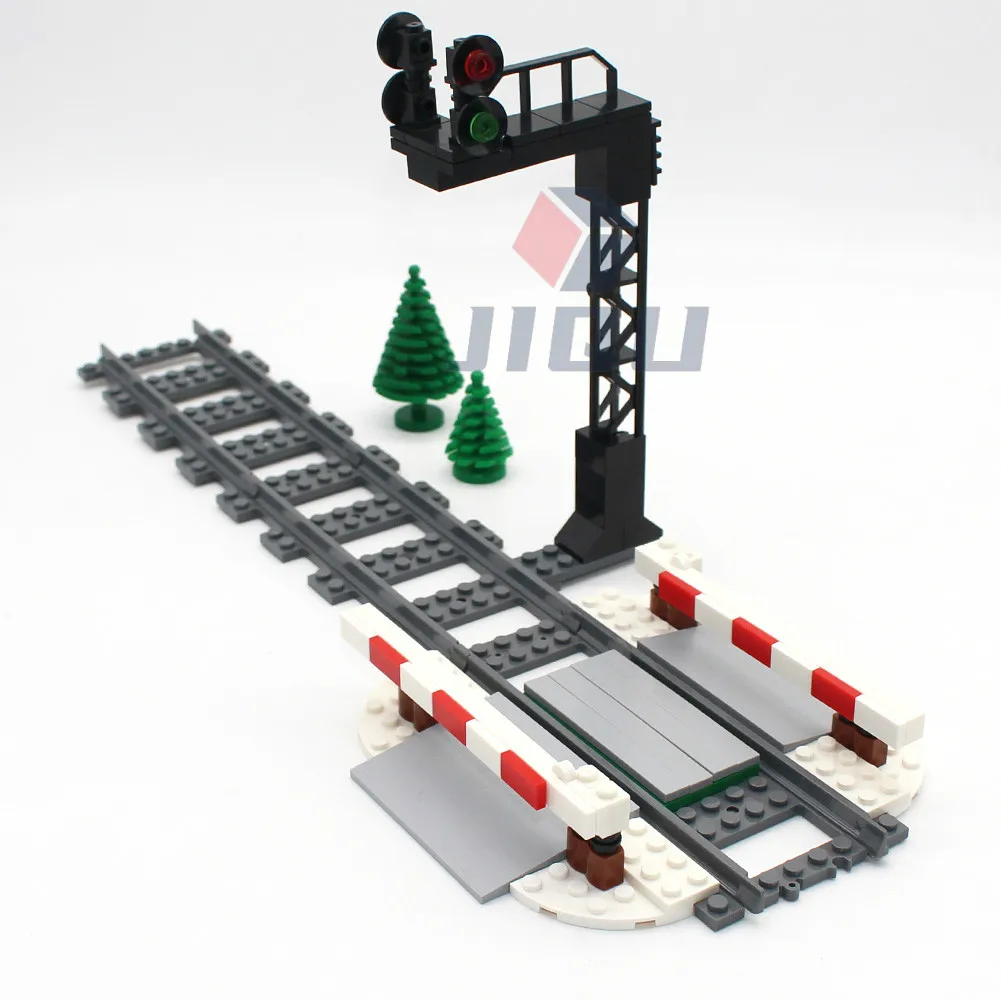 

MOC City Train Track Model Train Track Rail Traffic Lights Aisle Barrier Pole city signal lamp Set High-tech Building Block Toys