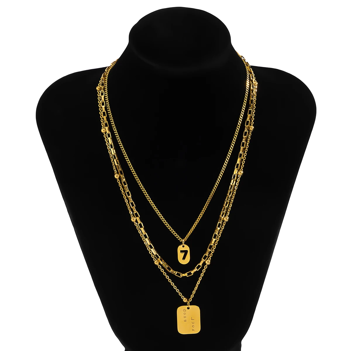 

Letter Engraving Square Bar Pendant Necklace Stainless Steel Multilayered Necklaces Set Gold Color Titanium Steel Neck Jewelry