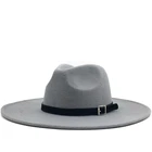 Шляпа с широкими полями для мужчин и женщин, простая церковная Панама Дерби, однотонная фетровая Панама, джазовая шапка из смешанной искусственной шерсти