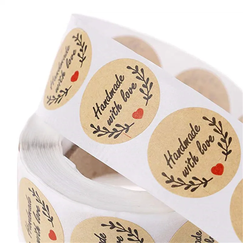 Крафт-бумага оливковый ручной работы с наклейкой любви s Спасибо Этикетки для