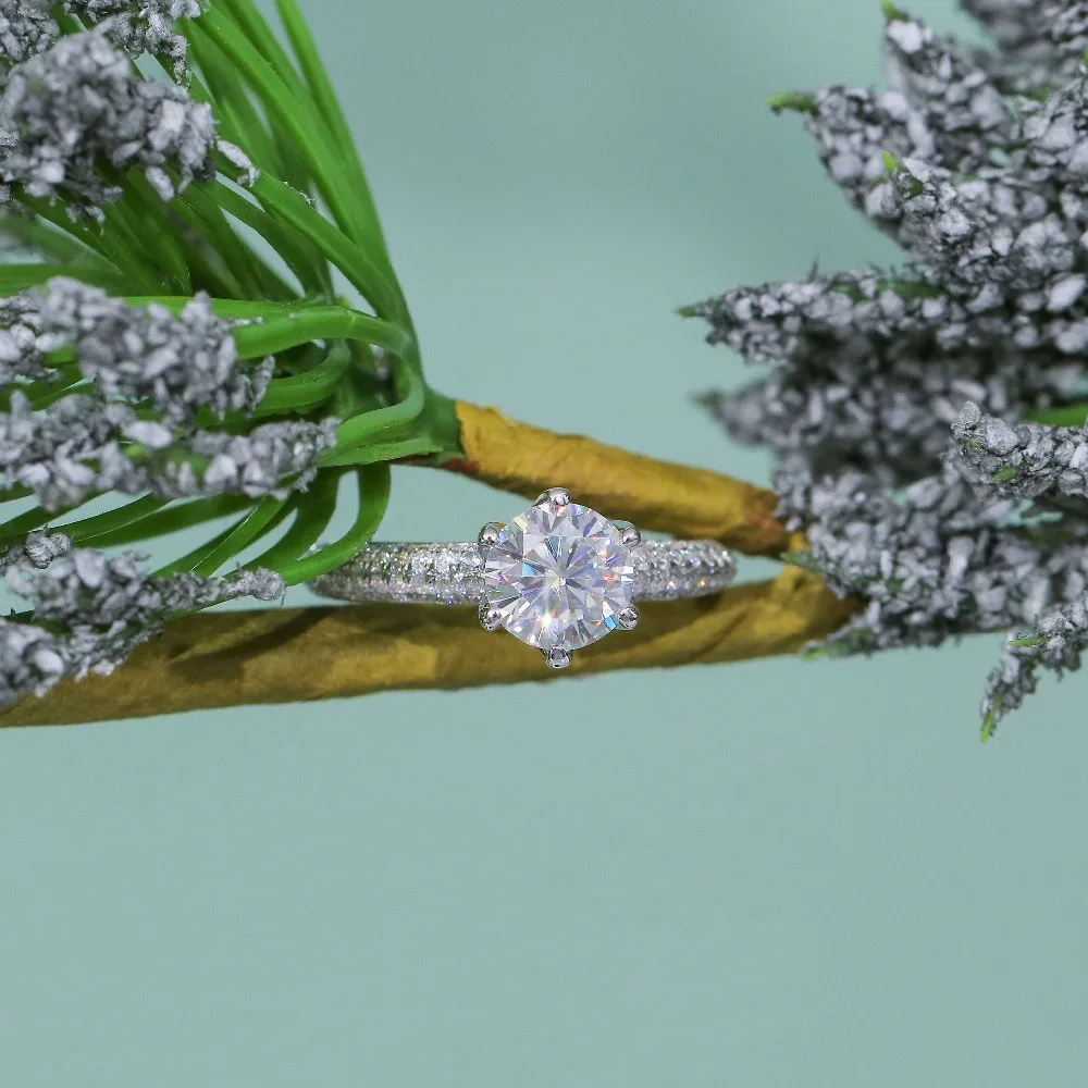 DovEggs 14 к белое золото центр 1ct 6,5 мм F цвет Муассанит алмаз обручальные кольца для женщин Золотое обручальное кольцо с акцентами