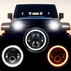 Светодиодные фары 2x7 дюймов для Wrangler JK Hummber H1 H2 Lada Niva Urban УАЗ Хантер КАМАЗ Янтарный гало поворотный сигнал Белый DRL фары