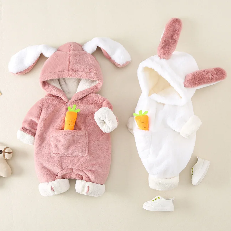 

2020 Baby Jumpsuit Winter Plus Bunny Long Sleeve Hare Baby Dress Hood