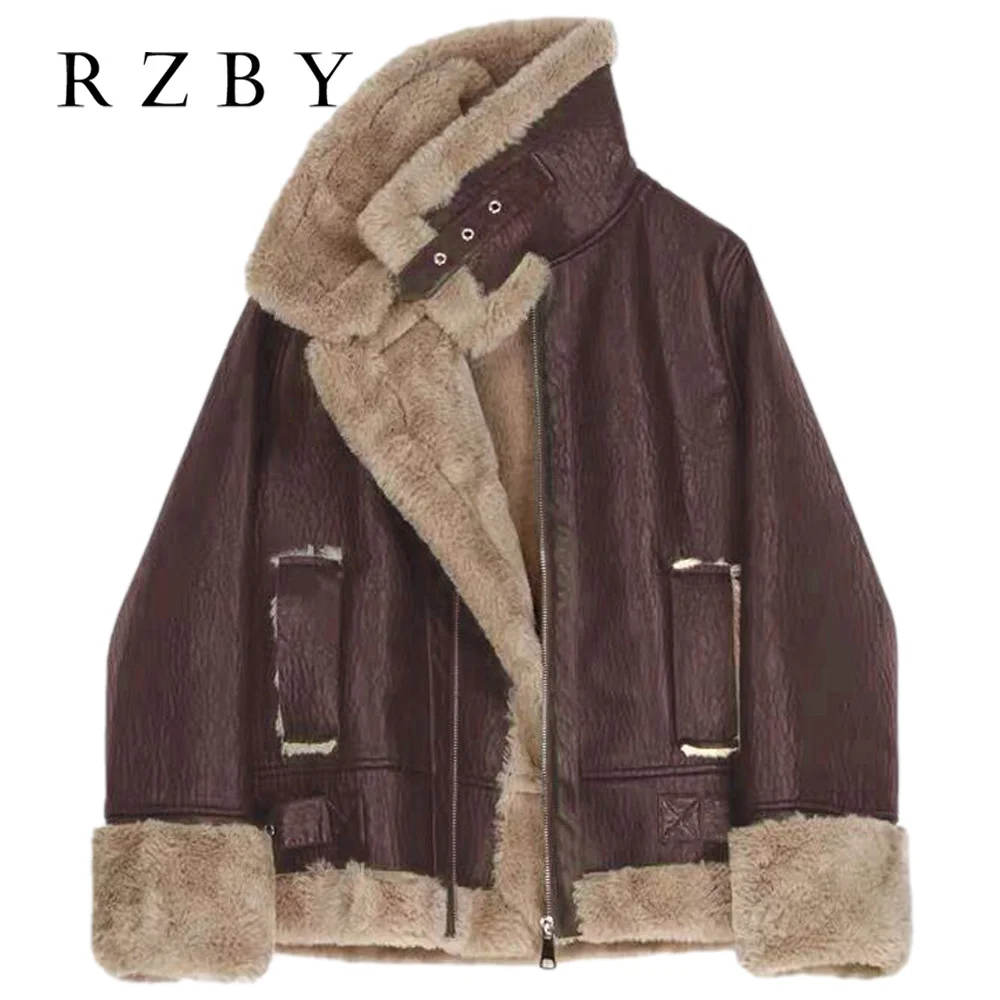 Плюшевая кожаная Толстая куртка Женская Корейская версия свободная зимняя