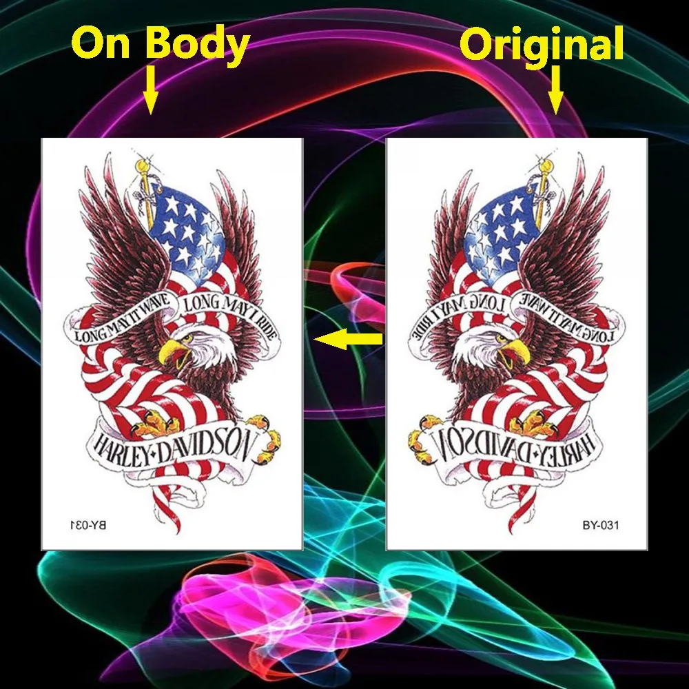 Орел Водонепроницаемый Временные татуировки стикер ястреб с флагом хна животных