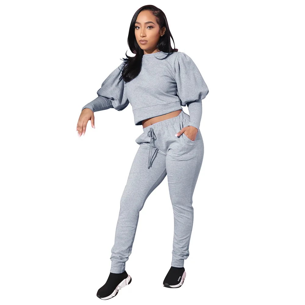 

Long Sleeve Two Pieces Women Tracksuits Newest O-Neck Skinny Tops + Fitness Pants Outfits For Streetwear Autumn Hot Selling