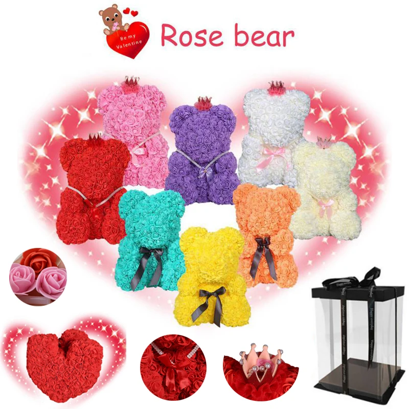 Мишка Тедди Роза 40 см Сделай Сам поддельный цветок день Святого Валентина День