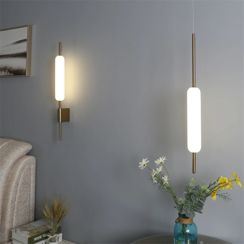

Nordic Gold Long Glass Wall Lamps Bedside Luxury Wall Bedroom Corridor Study Room Living Room Deco Sconces Lights Home Fixtures