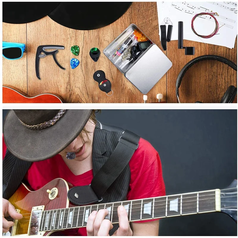 

61PCS Guitar Accessories Kit Including Guitar Picks,Tuner, Capo, Acoustic Guitar Strings,3 In1 String Winder Bridge Pins