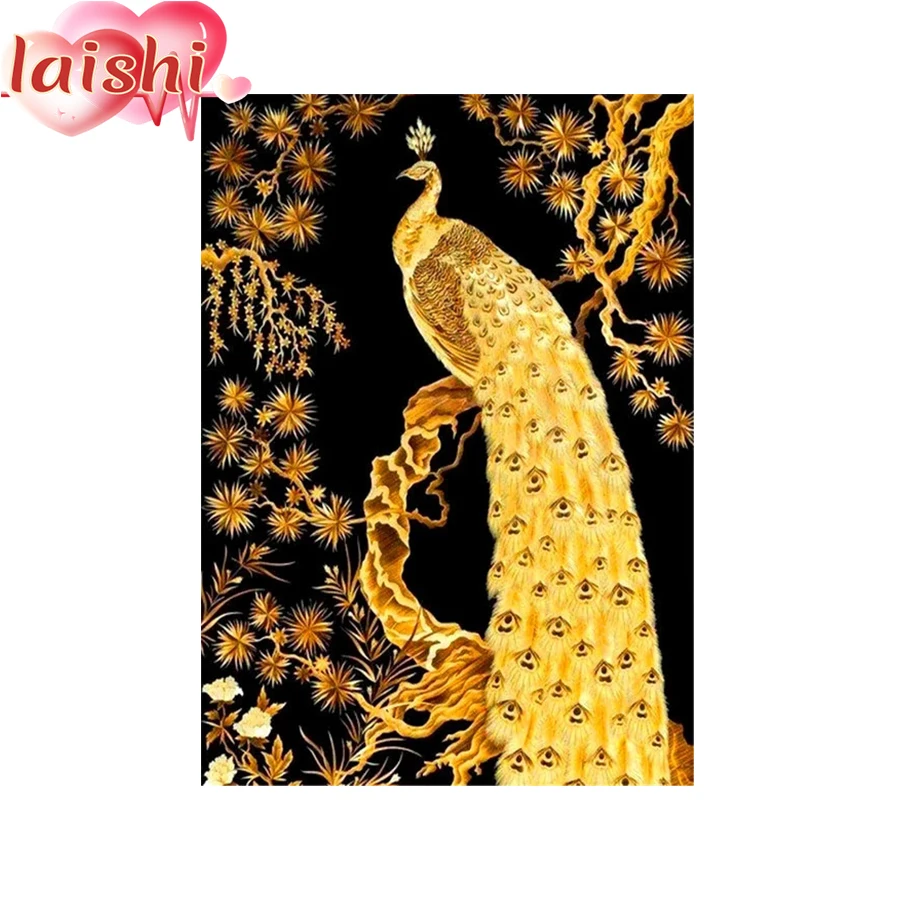 

DIY 5D Diamond Painting Golden peacock Full Round Rhinestone Paintings Diamond Embroidery Cross Stitch Mosaic Home Decor picture